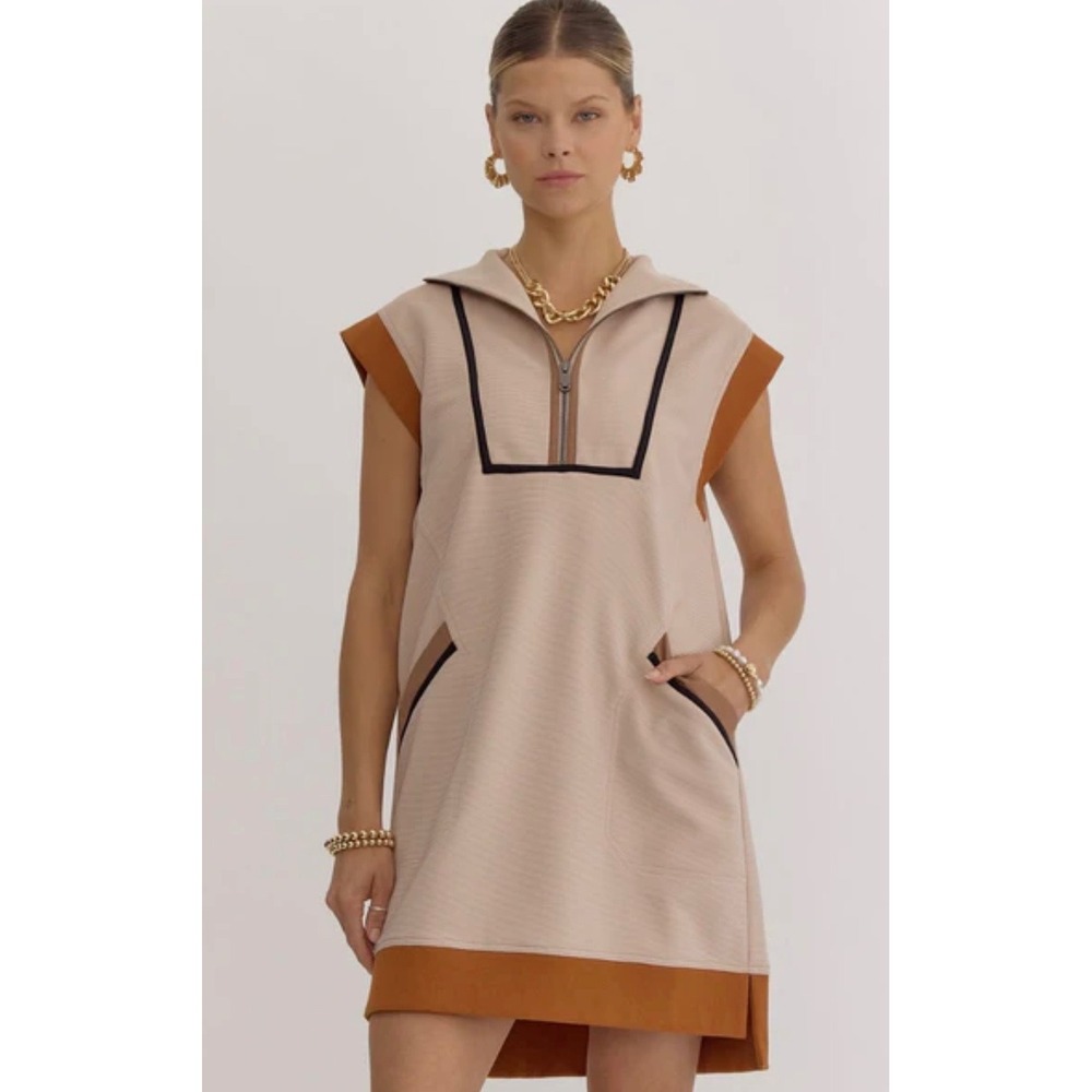 Textured Mini Dress Cap Sleeves Mod VNeck Women Large Pockets Athletic Daily NWT